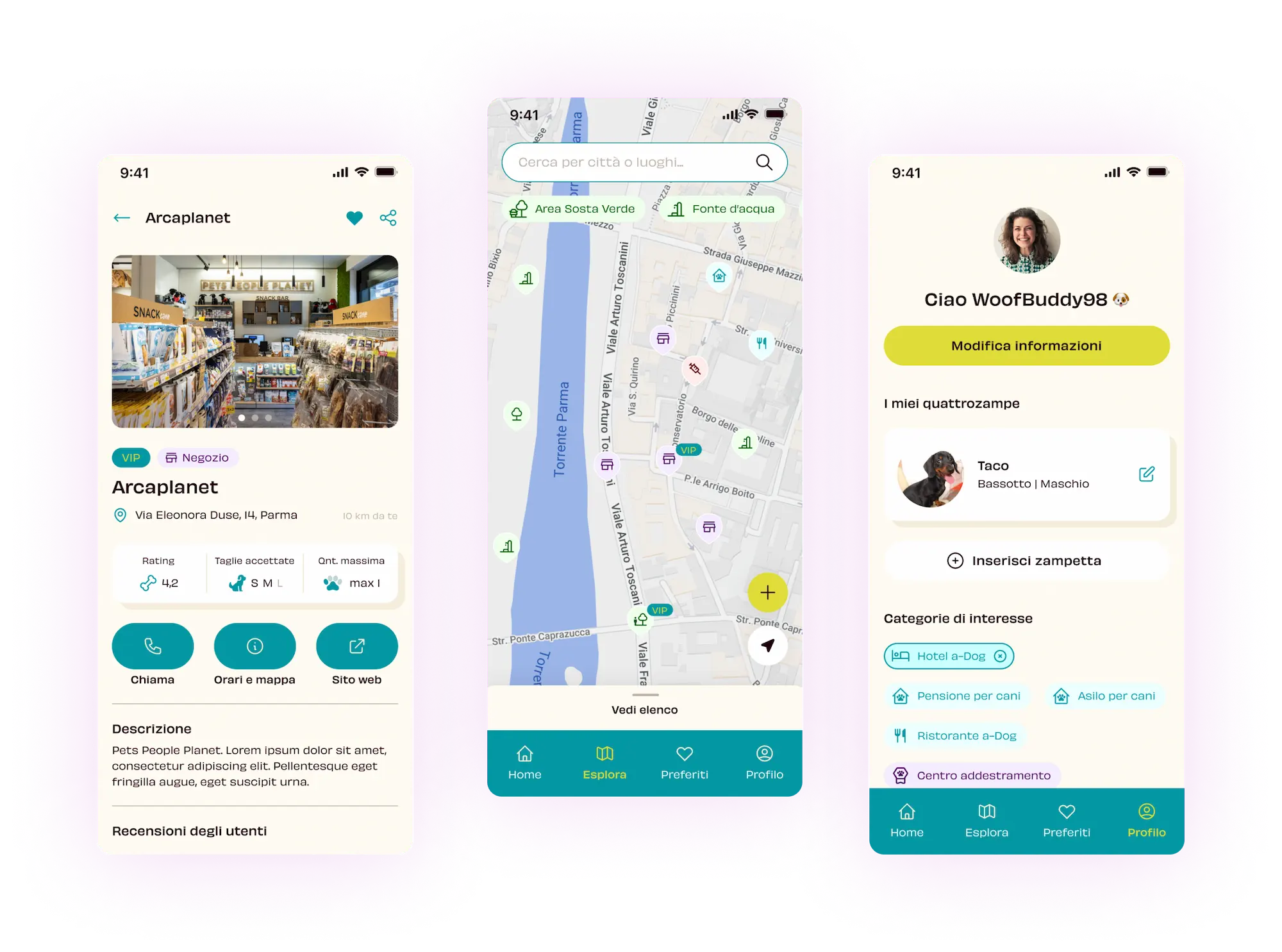 Schermate di esempio app
